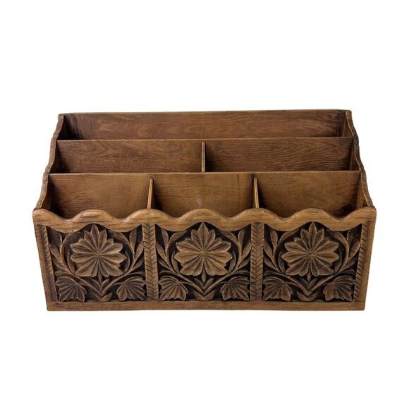 Vintage Lerner Letter Holder Mail Desk Organizer Faux Wood Leaf Design Boho 60s - Picture 1 of 16